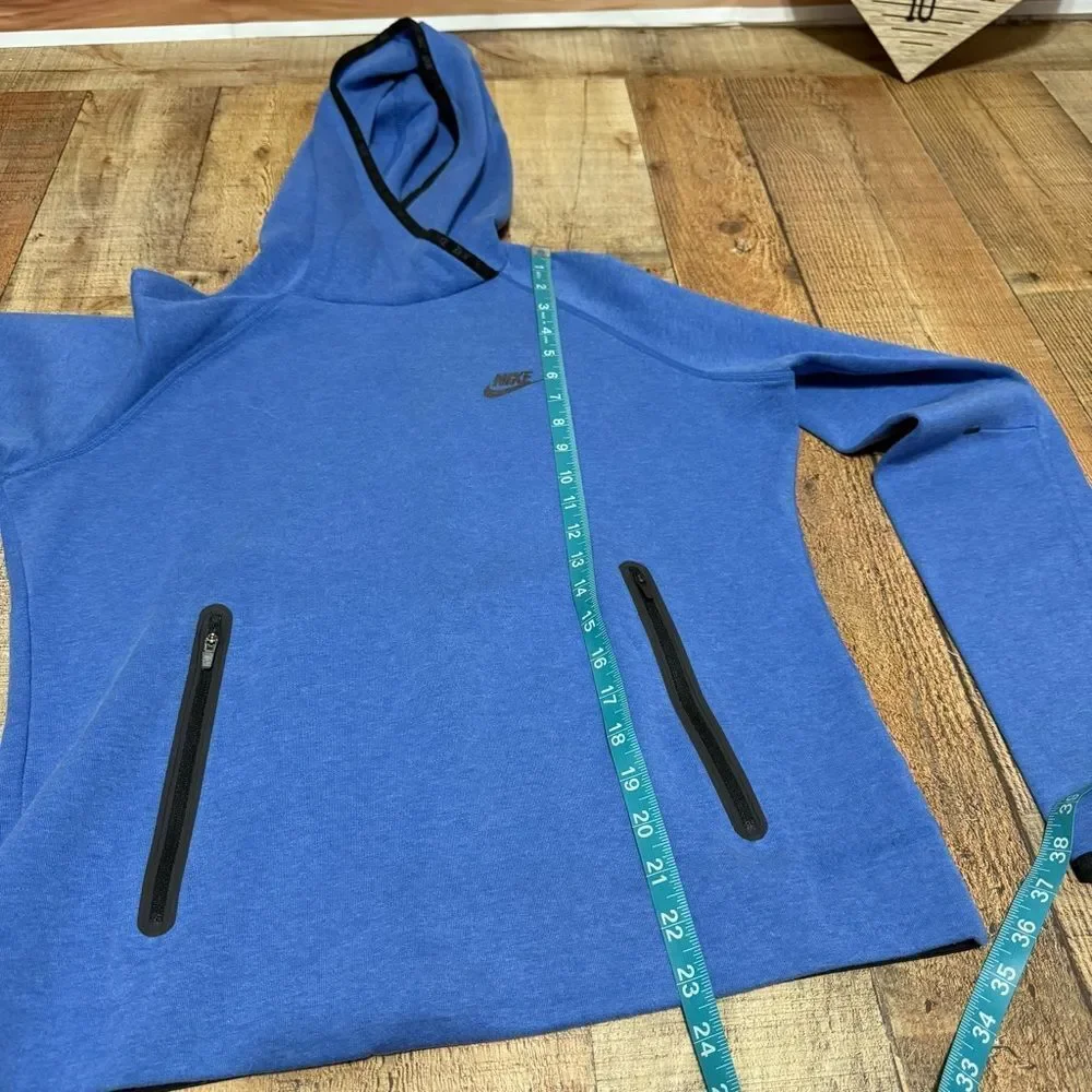 WOMEN'S NIKE TECH FLEECE RUNNING PULLOVER BLUE FUNNEL HOODIE SIZE L